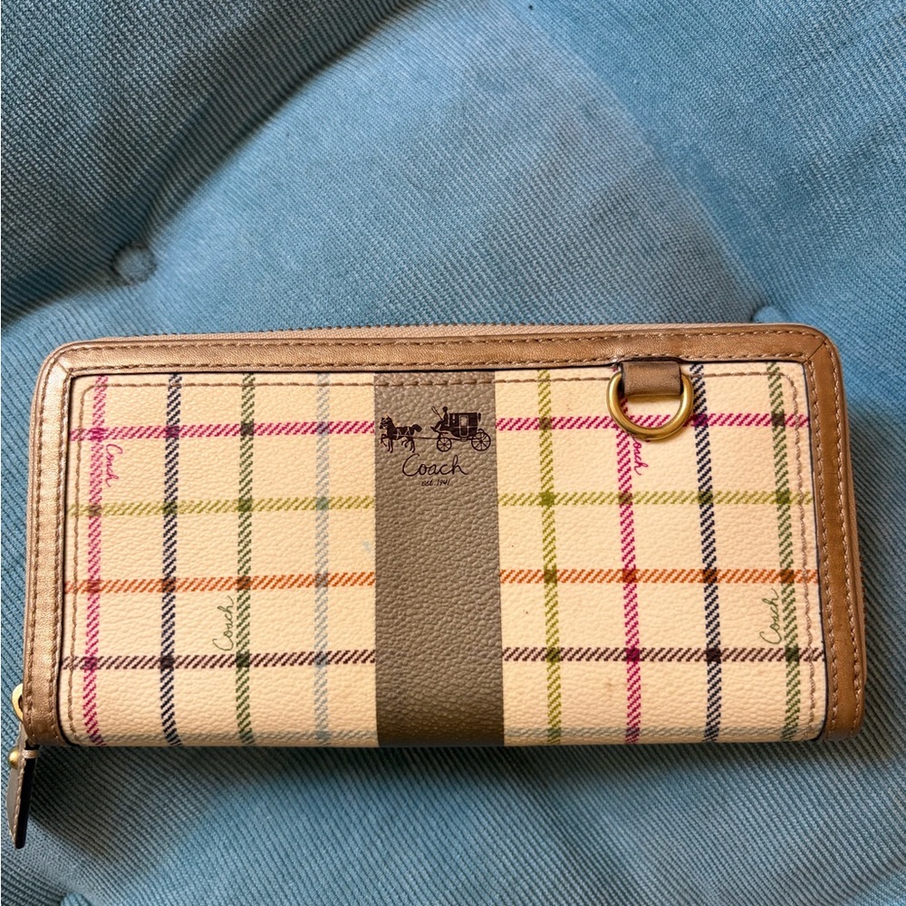 Coach Y2K Cream and Multicolor Metallic Plaid Colorful Fan Wallet
